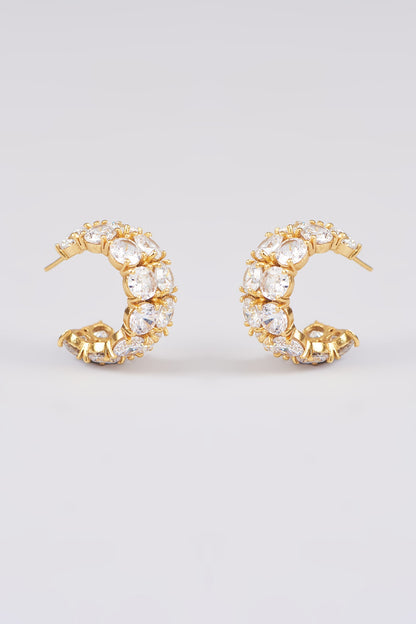 Gold Finish White Synthetic Stone Hoop Earrings