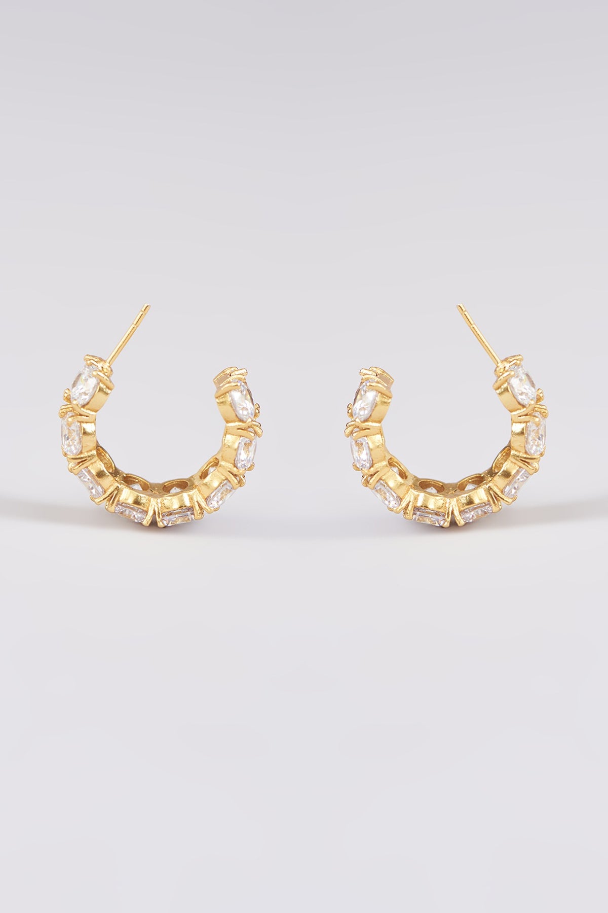 Gold Finish White Synthetic Stone Hoop Earrings