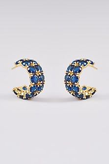 Gold Finish Blue Synthetic Stone Hoop Earrings