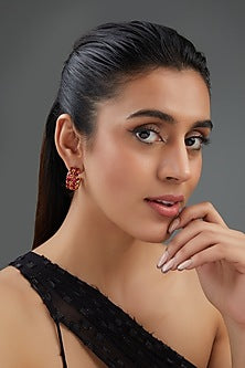 Gold Finish Ruby Synthetic Stone Hoop Earrings