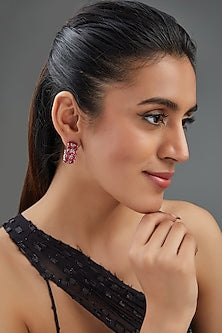 White Finish Ruby Synthetic Stone Hoop Earrings