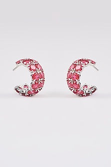 White Finish Ruby Synthetic Stone Hoop Earrings