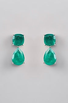 White Finish Emerald Green Doublet Stone Dangler Earrings