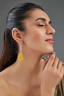 White Finish Yellow Doublet Stone Dangler Earrings