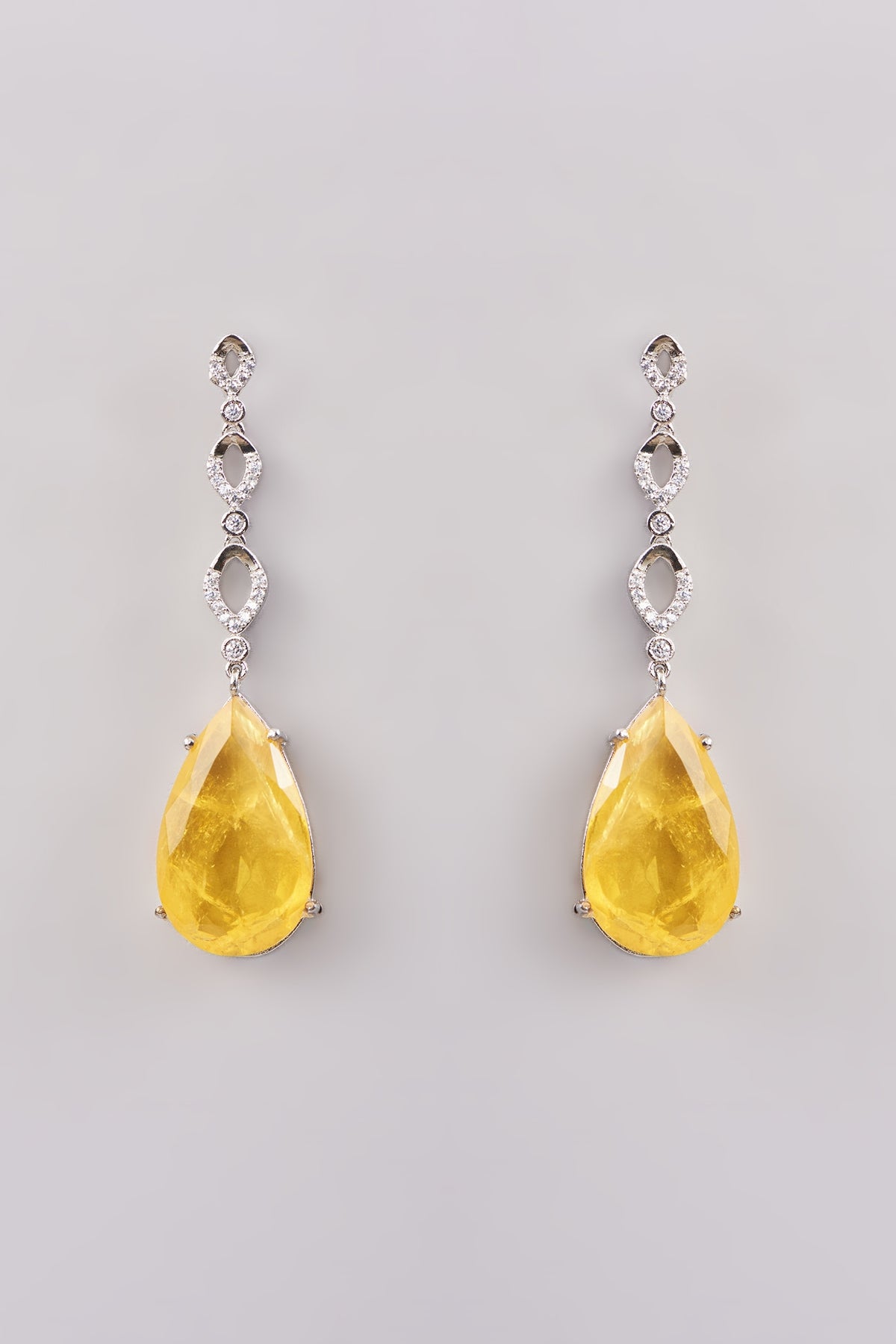 White Finish Yellow Doublet Stone Dangler Earrings