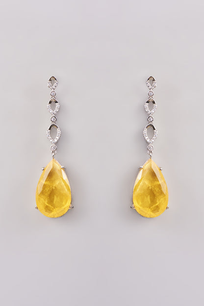White Finish Yellow Doublet Stone Dangler Earrings