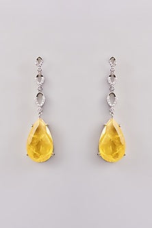 White Finish Yellow Doublet Stone Dangler Earrings