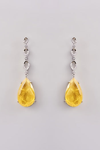 White Finish Yellow Doublet Stone Dangler Earrings