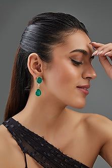 Gold Finish Emerald Green Doublet Stone Dangler Earrings