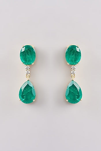 Gold Finish Emerald Green Doublet Stone Dangler Earrings