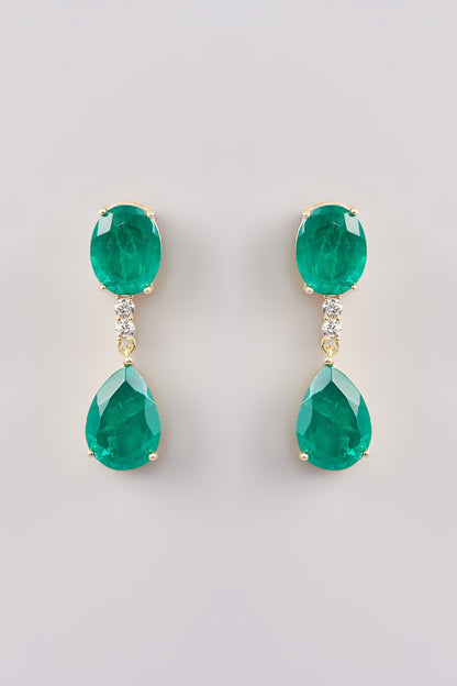 Gold Finish Emerald Green Doublet Stone Dangler Earrings