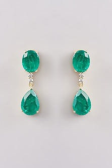 Gold Finish Emerald Green Doublet Stone Dangler Earrings
