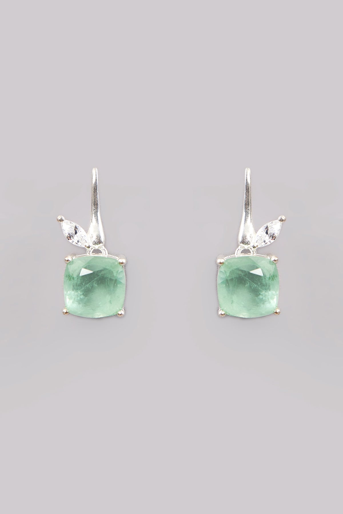 White Finish Zircon & Green Doublet Stone Dangler Earrings