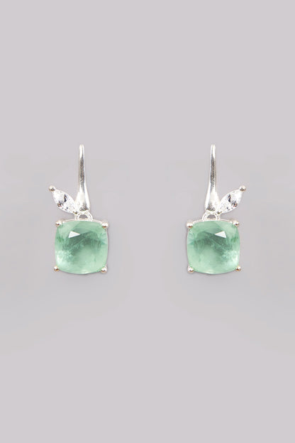White Finish Zircon & Green Doublet Stone Dangler Earrings