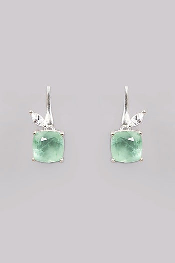 White Finish Zircon & Green Doublet Stone Dangler Earrings