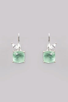 White Finish Zircon & Green Doublet Stone Dangler Earrings