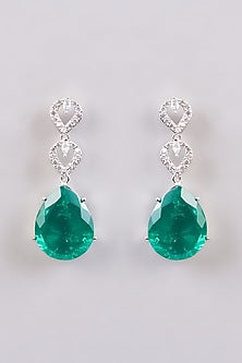 White Finish Zircon & Emerald Green Doublet Stone Dangler Earrings