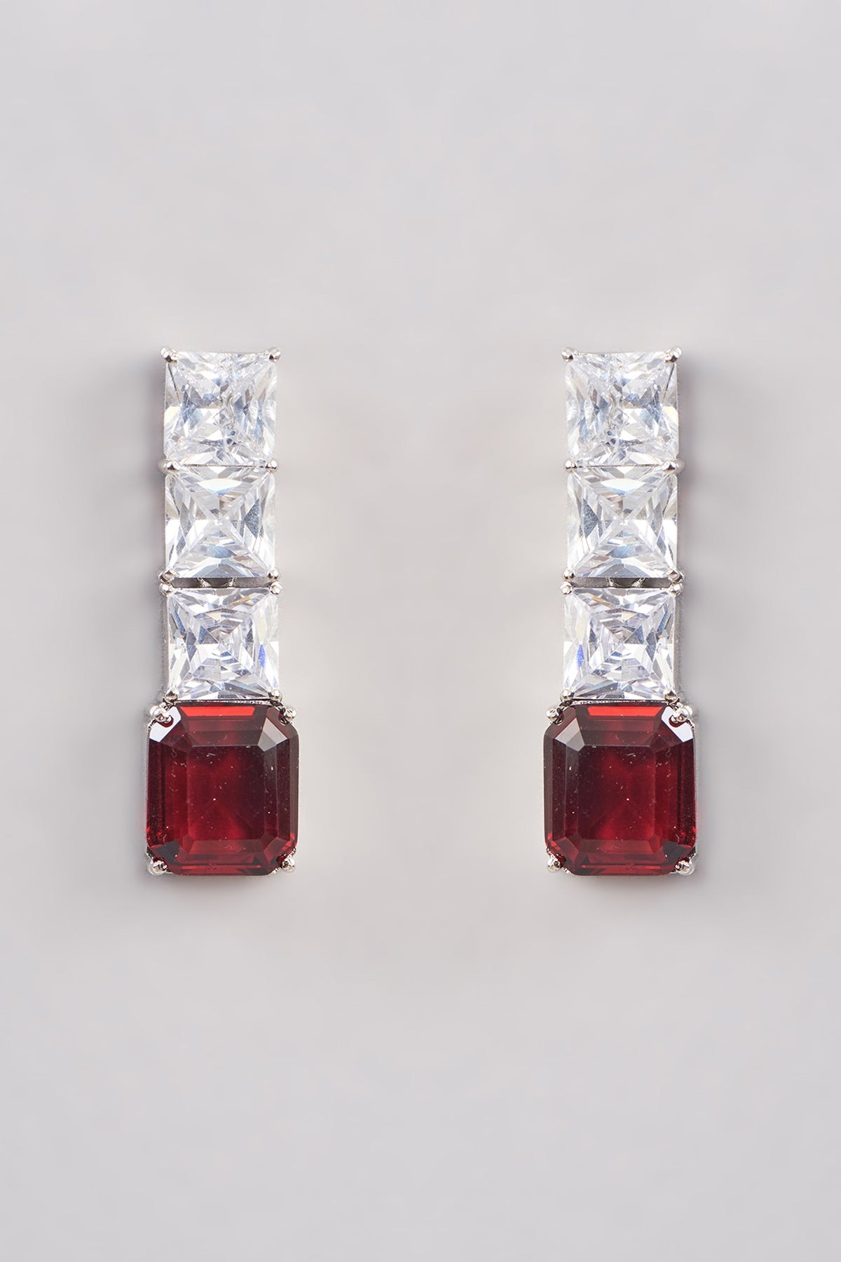 White Finish Zircon & Ruby Stone Dangler Earrings