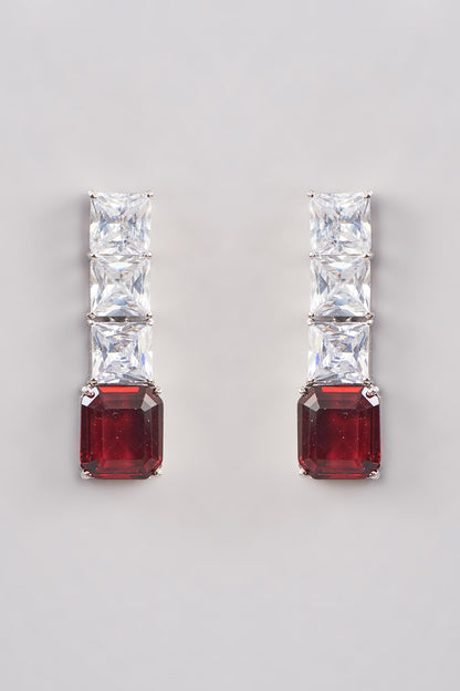 White Finish Zircon & Ruby Stone Dangler Earrings