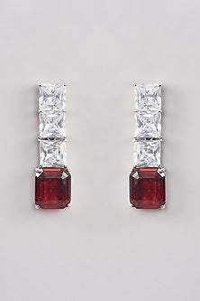 White Finish Zircon & Ruby Stone Dangler Earrings