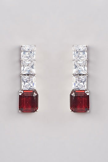 White Finish Zircon & Ruby Stone Dangler Earrings