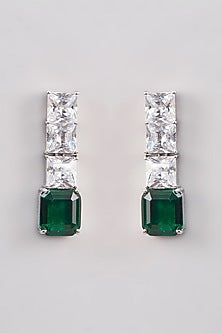 White Finish Zircon & Emerald Stone Dangler Earrings