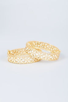 Gold Finish Kundan Polki Bangles (Set of 2)