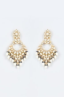 Gold Finish Kundan Polki & Blue Beaded Dangler Earrings