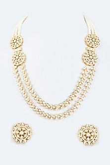 Gold Finish Kundan Polki Long Necklace Set