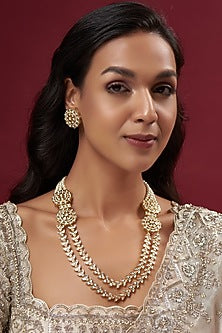 Gold Finish Kundan Polki Long Necklace Set