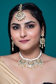 Gold Finish Kundan Polki & Pearl Necklace Set