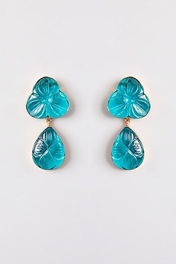 Gold Finish Green Stone Dangler Earrings