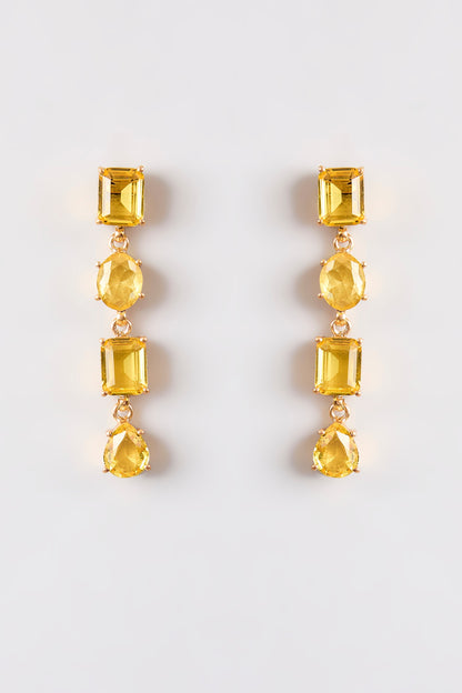 Gold Finish Yellow Sapphire Stone Dangler Earrings