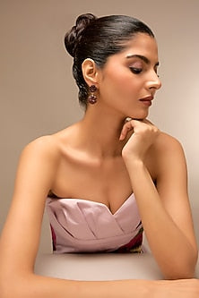 Gold Finish Purple Stone Floral Dangler Earrings