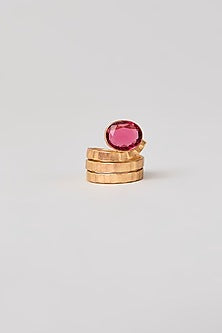 Gold Finish Ruby Gemstone Adjustable Ring