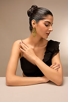 Gold Finish Green Stone Dangler Earrings