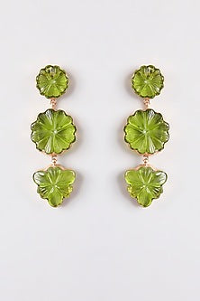 Gold Finish Green Stone Dangler Earrings