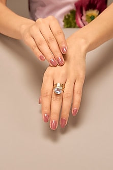 Gold Finish Gemstone Adjustable Ring