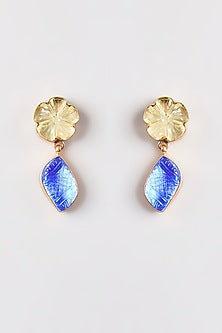 Gold Finish Yellow & Blue Stone Dangler Earrings