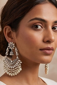 Oxidised Silver Finish Pearl Beaded Dangler Earrings
