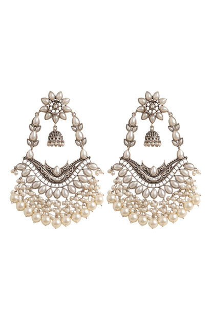 Oxidised Silver Finish Pearl Beaded Dangler Earrings