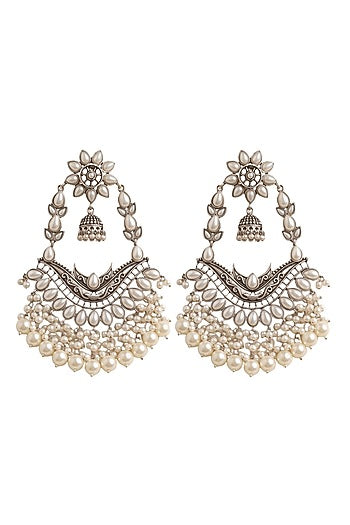 Oxidised Silver Finish Pearl Beaded Dangler Earrings