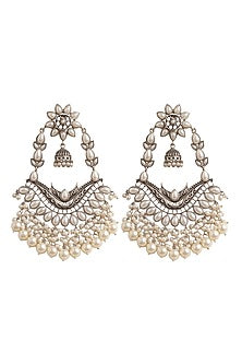 Oxidised Silver Finish Pearl Beaded Dangler Earrings
