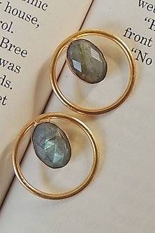 Gold Finish Natural Stone Stud Earrings