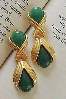Gold Finish Emerald Handcrafted Stud Earrings