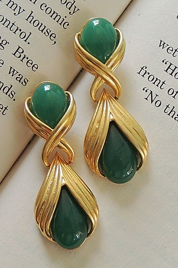 Gold Finish Emerald Handcrafted Stud Earrings