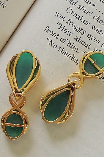 Gold Finish Emerald Handcrafted Stud Earrings