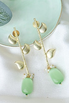 Gold Finish Western Leaf Pista Dangler Earrings