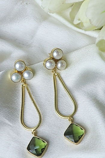 Gold Finish Pearl Handcrafted Dangler Earrings