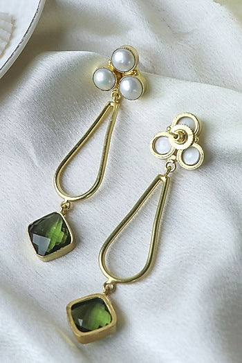 Gold Finish Pearl Handcrafted Dangler Earrings